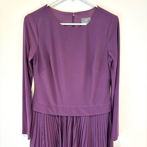 Adrianna Papell Midi long Sleeve Formal Dress Pleated Sheath Plum Purple Size 6 - Picture 3 of 9